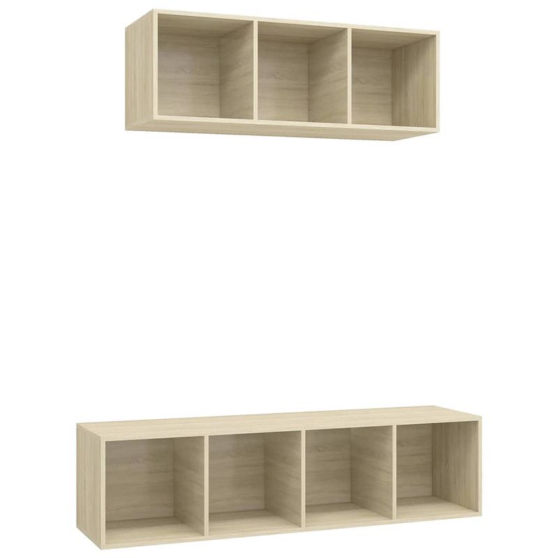 Foto van The living store tv-meubelset - wandmontage - sonoma eiken - spaanplaat - inclusief 2x tv-meubel- 37x37x107cm -