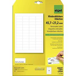 Foto van Sigel la204 etiketten 45.7 x 21.2 mm papier wit 1200 stuk(s) weer verwijderbaar universele etiketten 25 vel din a4