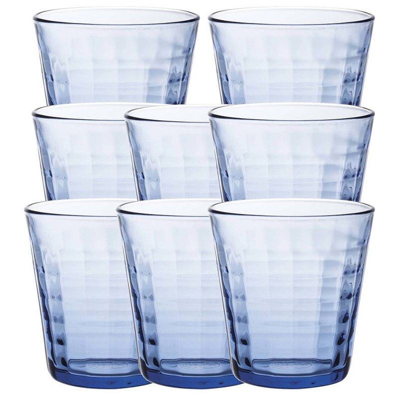 Foto van 8x drinkglazen/waterglazen blauw prisme 275 ml - drinkglazen