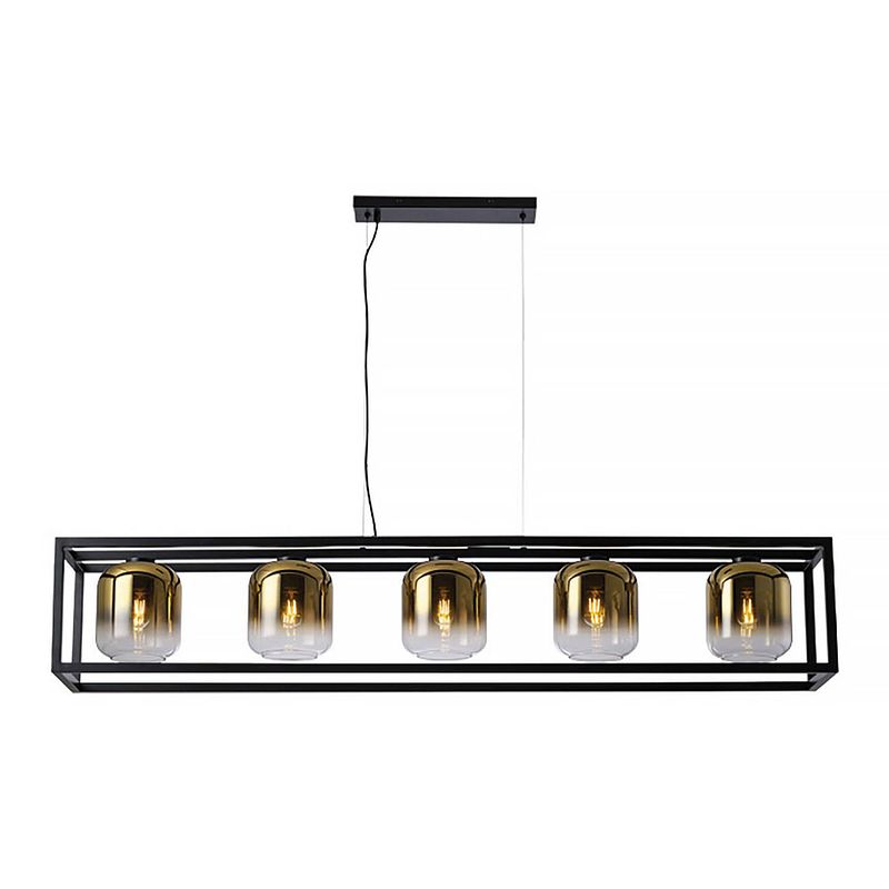 Foto van Freelight hanglamp dentro 5 lichts l 160 cm goud glas zwart