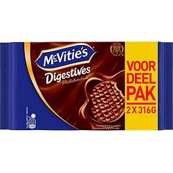 Foto van Mcvitie's digestive melk chocolade voordeelpak 2 x 316g bij jumbo