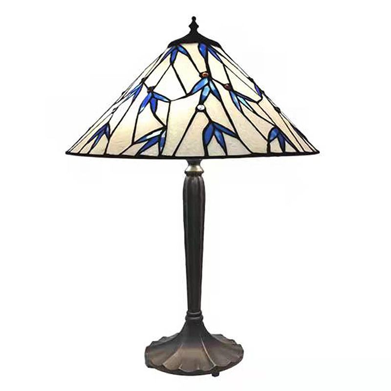 Foto van Lumilamp tiffany tafellamp ø 42*63 cm blauw wit glas zink tiffany bureaulamp tiffany lampen glas in lood blauw tiffany