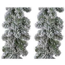 Foto van Set van 2x stuks kerst dennenslinger guirlandes groen met sneeuw 20 x 270 cm - guirlandes