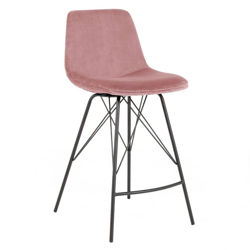 Foto van Giga meubel barstoel velvet - roze - set van 2 - stoel ivy