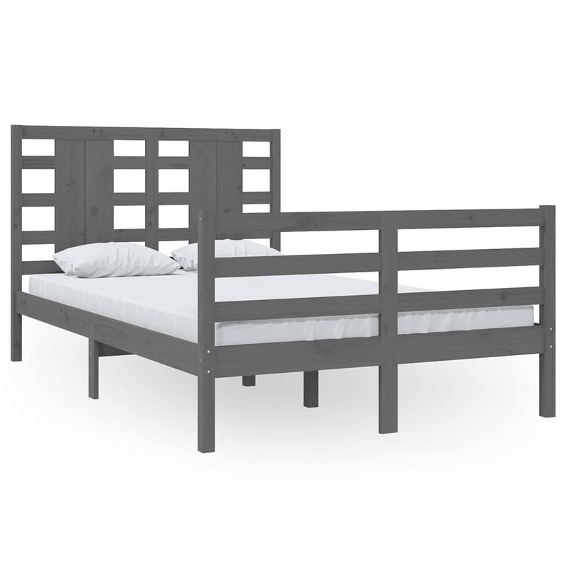 Foto van The living store bedframe - grenenhout - 205.5 x 125.5 x 69.5 cm - grijs