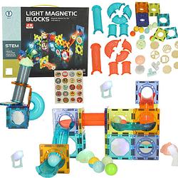 Foto van 49 delige lichtgevende magnetische knikkerbaan - stem speelgoed - geschikt vanaf 3 jaar