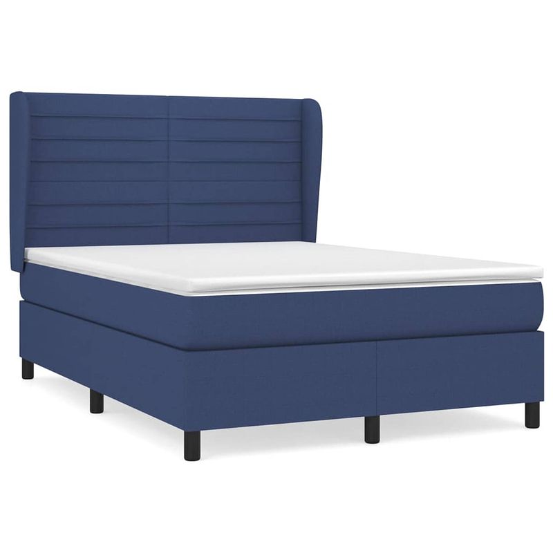 Foto van The living store boxspring bed - pocketvering - medium firm - blauw - 193x147x118/128 cm - inclusief matras en