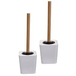 Foto van 2x stuks wc-/toiletborstel met houder wit kunststof/bamboe 38 cm - toiletborstels