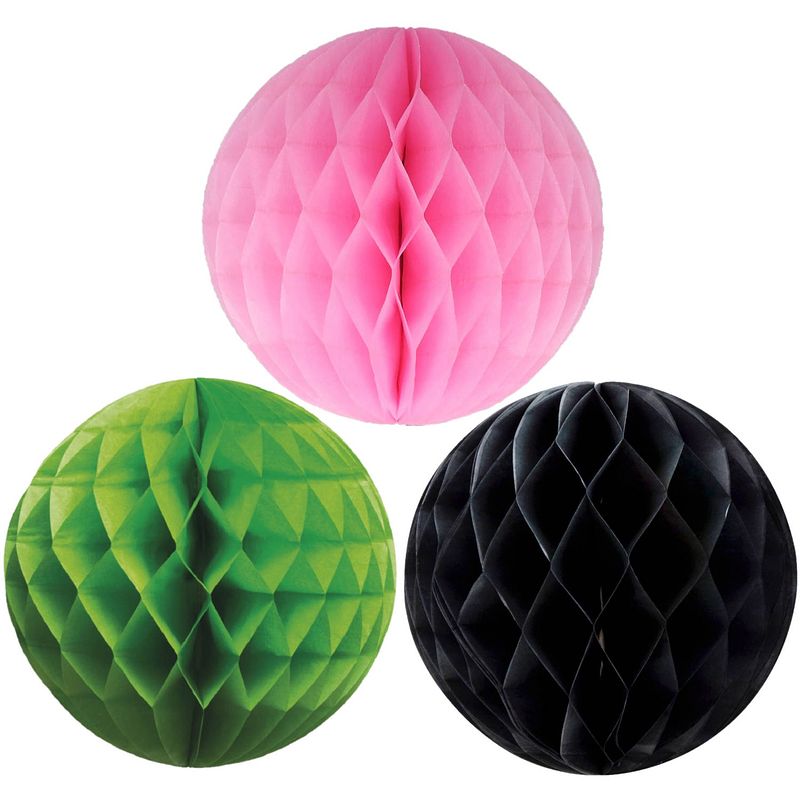 Foto van Kerstversiering set van 6x papieren kerstballen 10 cm zwart groen en roze - kerstbal