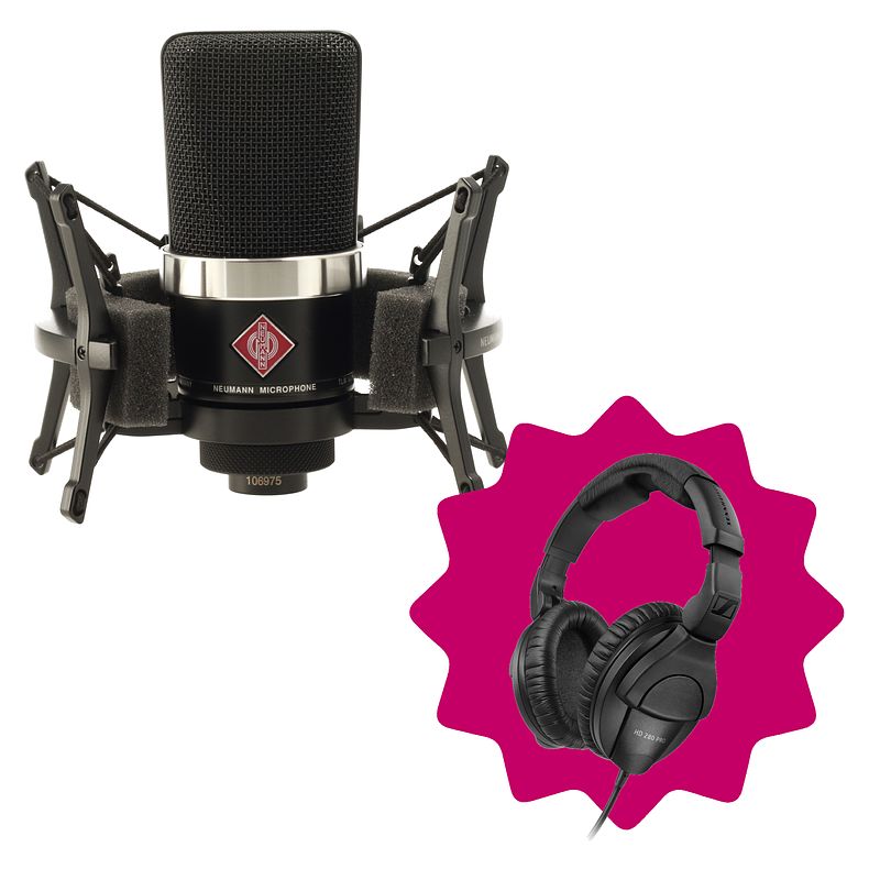 Foto van Neumann tlm 102 bk studio set condensatormicrofoon met gratis hd 280 koptelefoon