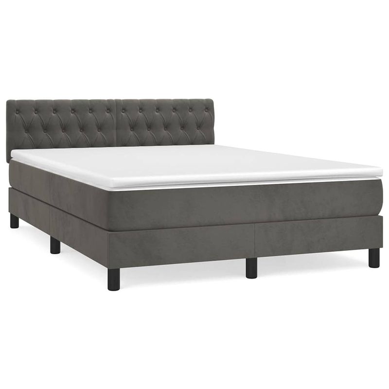 Foto van The living store boxspring bed donkergrijs 203x144x78/88 cm - fluweel - pocketvering matras - middelharde ondersteuning