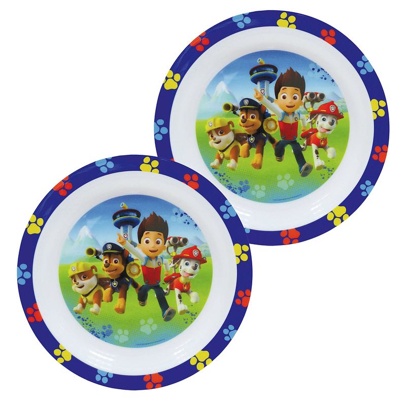 Foto van 2x stuks kunststof ontbijtbordje plat paw patrol 22 cm - kinderservies