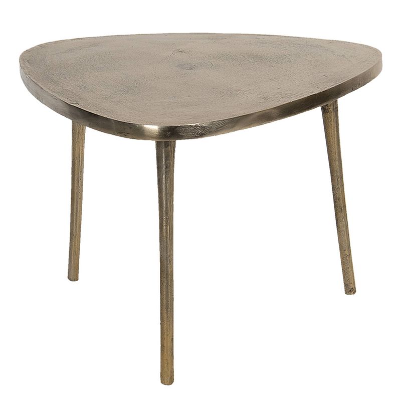 Foto van Clayre & eef bijzettafel 77*77*54 cm goudkleurig aluminium driehoek side table tafeltje goudkleurig side table tafeltje