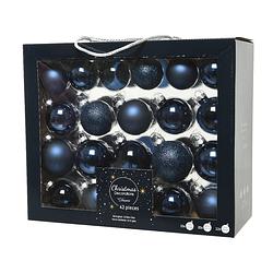 Foto van Kerstbal glas d7cm n.blauw ass 42st