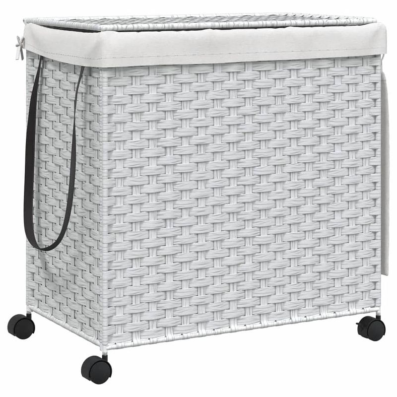 Foto van Vidaxl wasmand op wielen 60x35x60,5 cm rattan wit