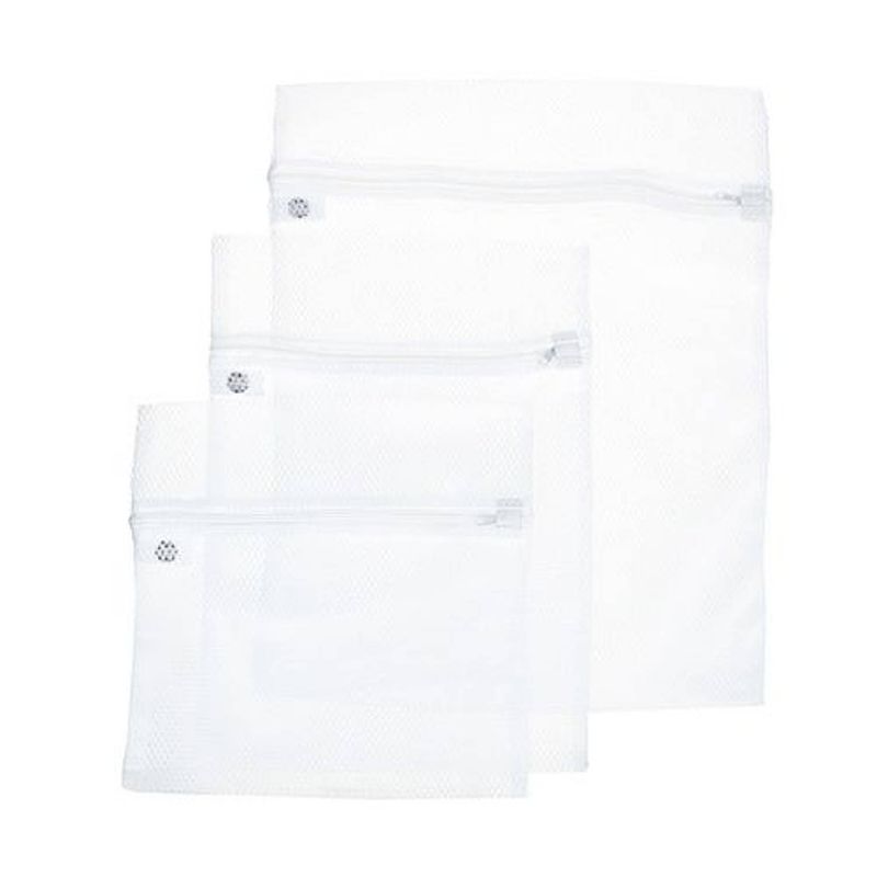 Foto van Orange85 waszak wit - set van 3 stuks - rits - verschillende maten - waszakje lingerie - laundry bag - wasnet