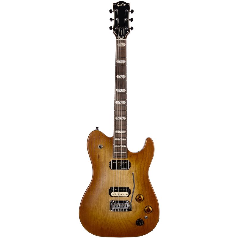 Foto van Godin radium-x rustic burst elektrische gitaar met piëzo inclusief gigbag