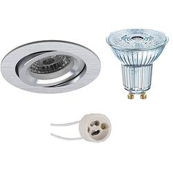 Foto van Led spot set - osram parathom par16 927 36d - pragmi aerony pro - gu10 fitting - dimbaar - inbouw rond - mat zilver -