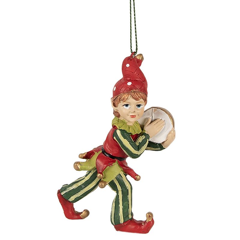 Foto van Clayre & eef kersthanger elf 11 cm rood groen polyresin kerstboomversiering rood kerstboomversiering