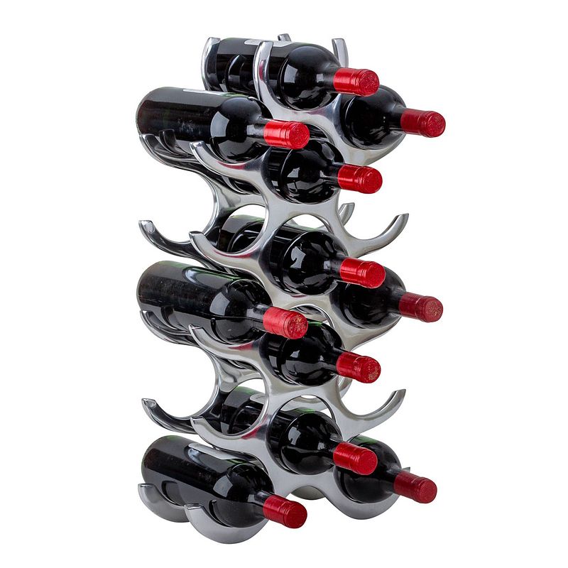 Foto van Modern stijlvol wijnrek voor 15 flessen - chrome - metaal - 31 x 58 cm - wijnrekken
