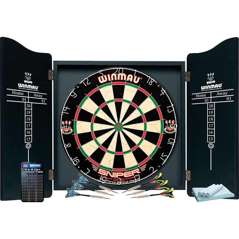 Foto van Dartset winmau pro kabinet, bord en pijlen