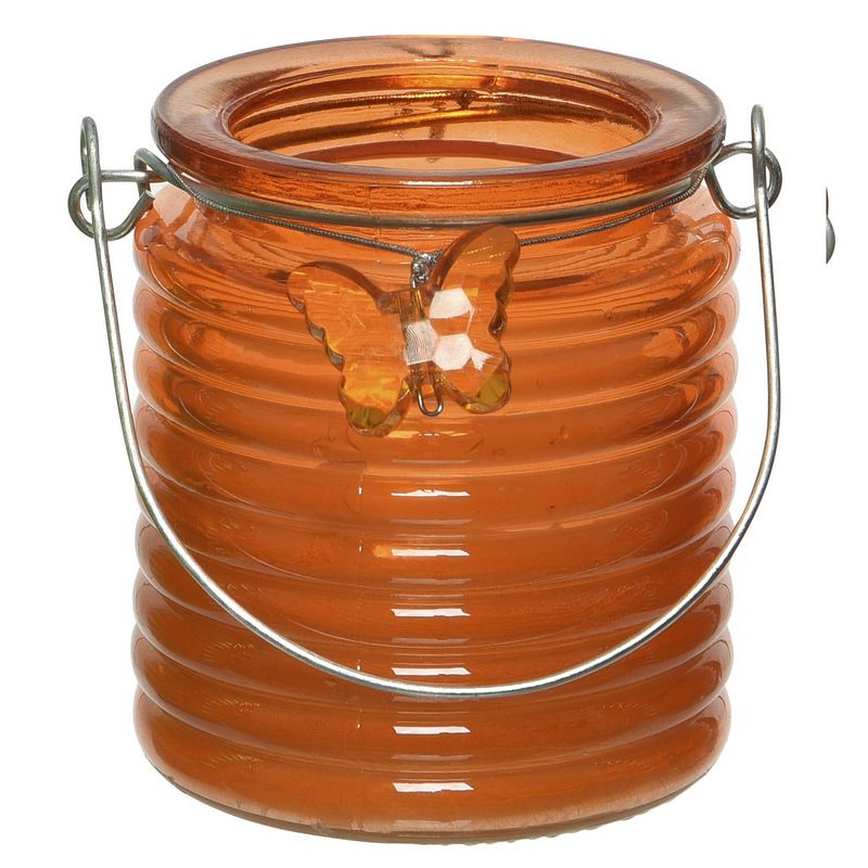 Foto van Citronella anti muggen kaarsen in kaarsenhouder oranje 20 branduren - windlichten voor binnen en buiten