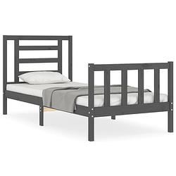 Foto van The living store bedframe massief grenenhout - grijs - 205.5 x 105.5 x 100 cm - multiplex lattenbodem