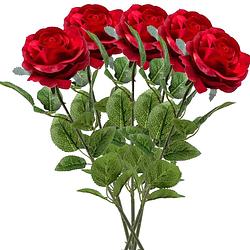 Foto van Emerald kunstbloem roos marleen - 5x - rood - 63 cm - decoratie bloemen - kunstbloemen