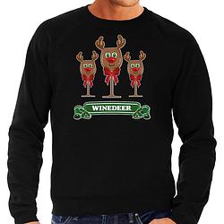 Foto van Bellatio decorations foute kersttrui/sweater heren - winedeer - zwart - wijn - rendier - rudolf l - kerst truien