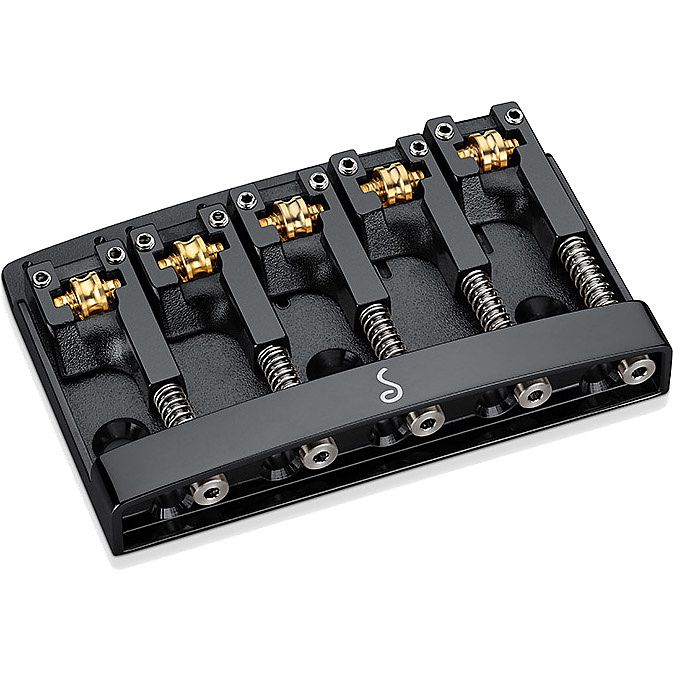 Foto van Schaller 3d-5 black 5-snarige basgitaar brug met verstelbare string spacing