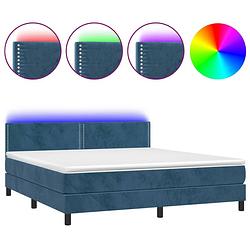 Foto van The living store boxspring donkerblauw fluweel 180x200 - met led en pocketvering matras