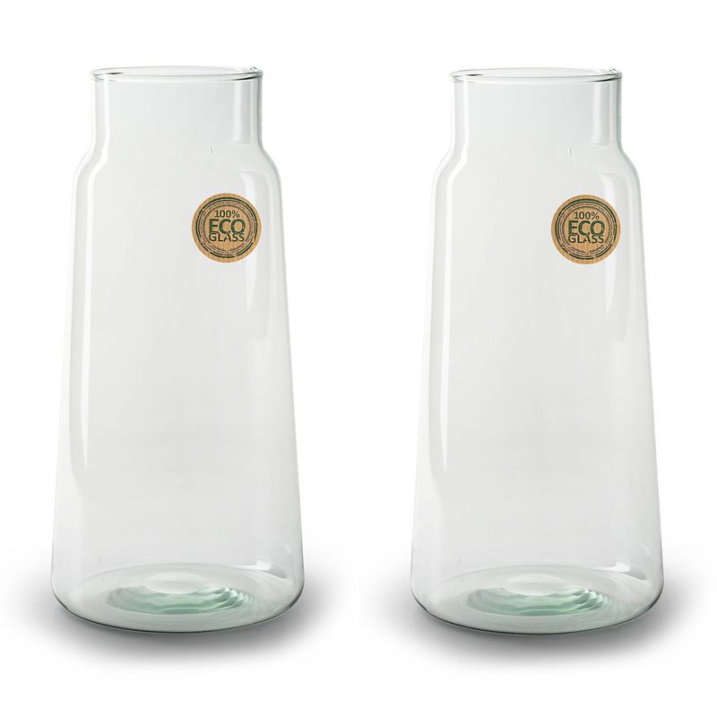 Foto van Set van 2x stuks bloemenvazen - eco glas transparant - h30 x d14.5 cm - vazen