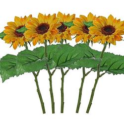 Foto van 5x gele zonnebloemen kunstbloem 35 cm - kunstbloemen