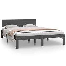 Foto van The living store houten bedframe - grijs - 205.5 x 143.5 x 69.5 cm - massief grenenhout - multiplex lattenbodem