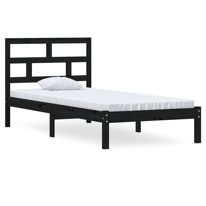 Foto van The living store houten bedframe - grenenhout - 205.5 x 96 x 100 cm - zwart