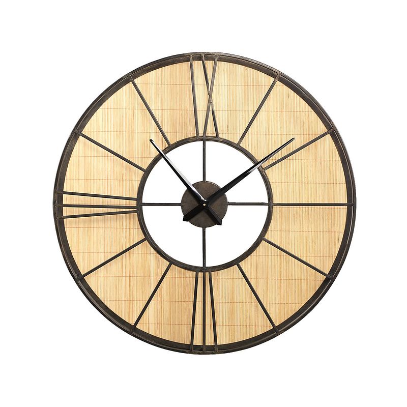 Foto van Ptmd andis natural metal wall clock rattan background