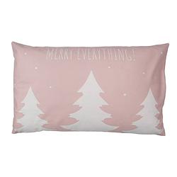 Foto van Clayre & eef kussenhoes 30x50 cm roze wit polyester rechthoek kerstbomen sierkussenhoes roze sierkussenhoes