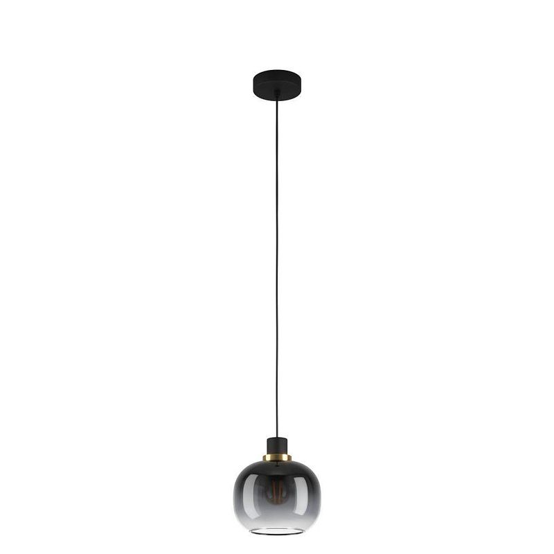 Foto van Eglo oilella hanglamp - e27 - 19 cm - smoke glas - zwart/geelkoper