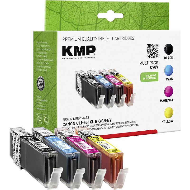 Foto van Kmp inkt vervangt canon cli-551 compatibel combipack foto zwart, cyaan, magenta, geel c90v 1520,0050