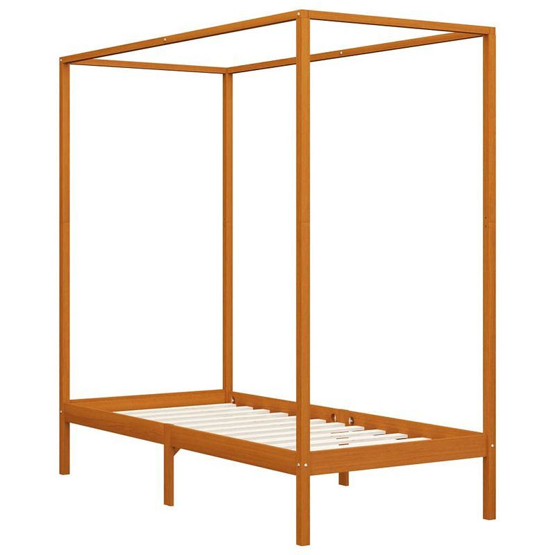 Foto van The living store hemelbedframe - massief grenenhout - 204 x 94 x 200cm - honingbruin