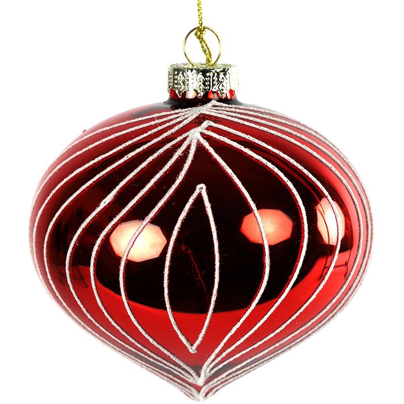 Foto van Tom kerstbal eline 8 cm glas rood/wit