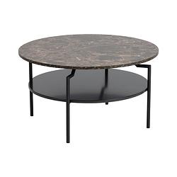 Foto van Goheen salontafel met 1 plank, zwart, bruine marmerprint, zwart staal.
