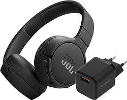 Foto van Jbl tune 670nc zwart + bluebuilt quick charge oplader met usb a poort 18w zwart