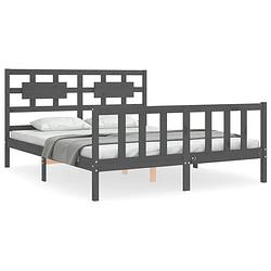 Foto van The living store massief grenenhouten bedframe - grijs - 205.5 x 165.5 x 100 cm - met multiplex lattenbodem