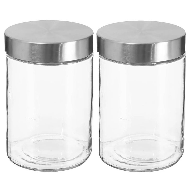 Foto van 2x stuks voorraadbussen/voorraadpotten 1,2l glas met rvs deksel - voorraadpot