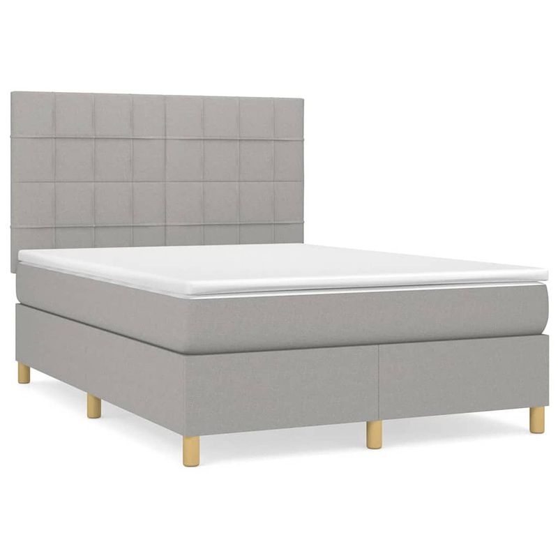 Foto van The living store boxspringbed - lichtgrijs - 203 x 144 x 118/128 cm - pocketvering matras - middelharde ondersteuning -