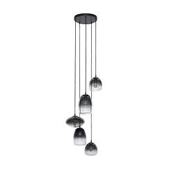 Foto van Giga meubel - hanglamp zwart - smoke glas mix - getrapt - 5-lichts