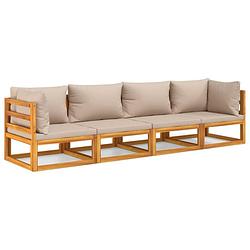 Foto van Vidaxl 4-delige loungeset met kussens massief hout taupe