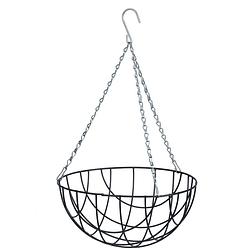 Foto van Hanging basket / plantenbak donkergroen met ketting 13 x 25 x 25 cm - metaaldraad - hangende bloeme - plantenbakken