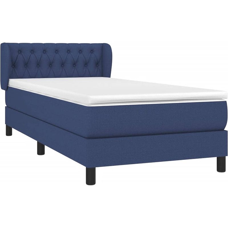 Foto van The living store boxspringbed - blauw - stof - 203 x 93 x 78/88 cm - met verstelbaar hoofdbord - pocketvering matras -